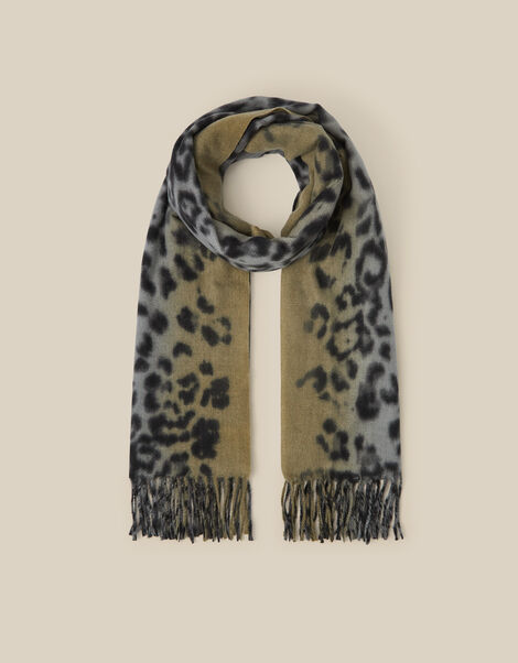 Archi Animal Print Tassel Scarf, Grey (GREY), large