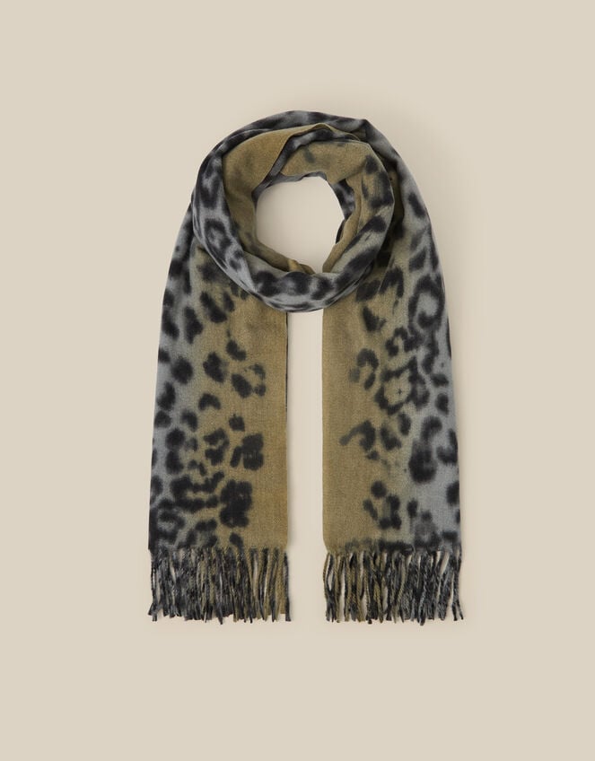 Archi Animal Print Tassel Scarf, Grey (GREY), large