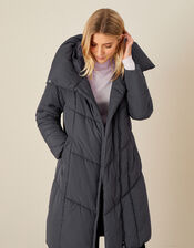 Longline Hooded Padded Coat, Grey (CHARCOAL), large