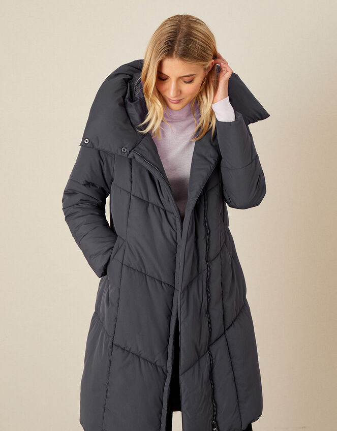 Longline Hooded Padded Coat, Grey (CHARCOAL), large