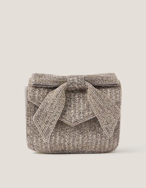 Bella Beaded Bow Bag, Silver (SILVER), large