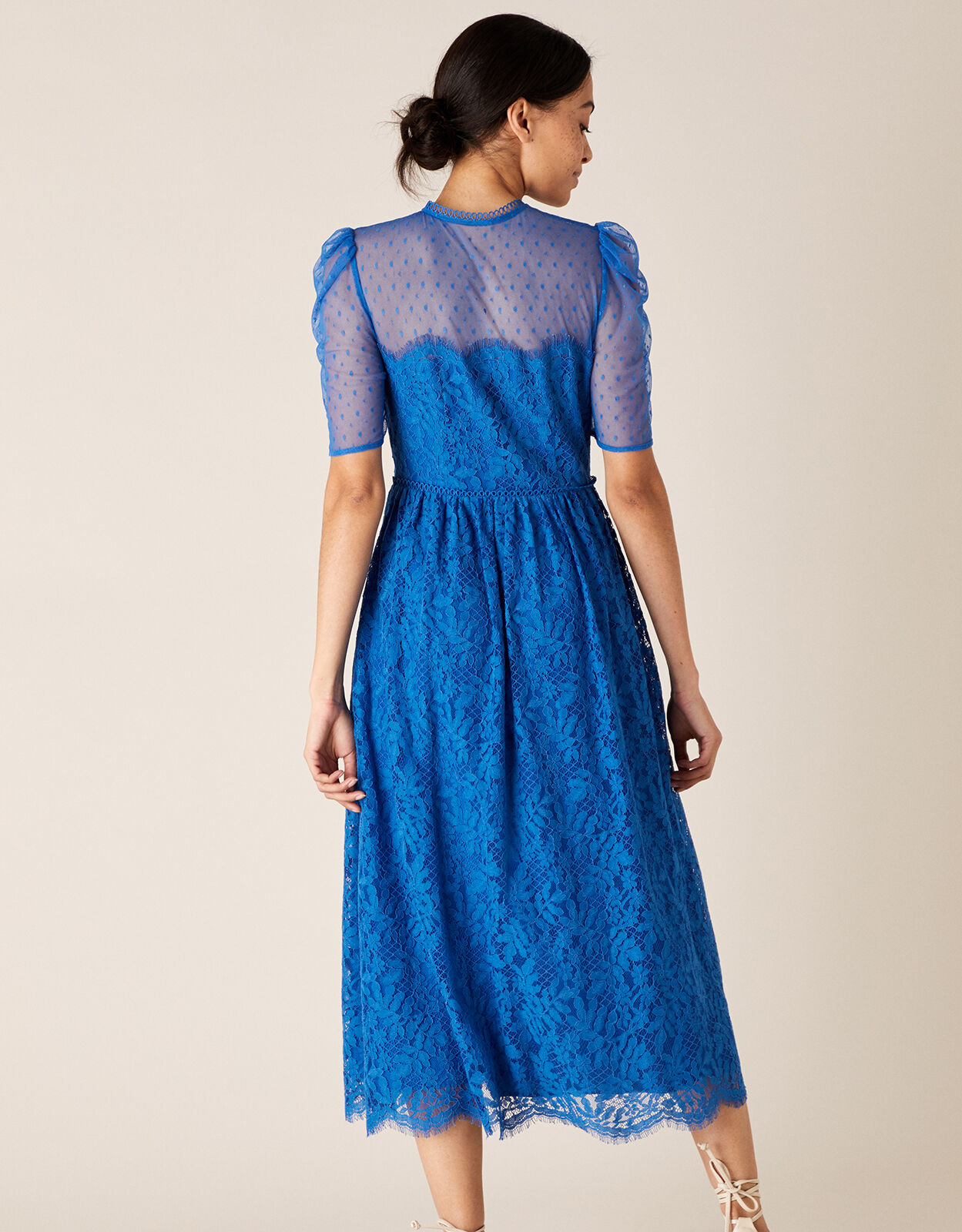 Trisha Embroidered Lace Midi Dress Blue