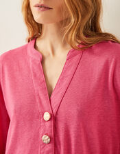 Asher Long Sleeve Linen-Blend Top, Pink (PINK), large