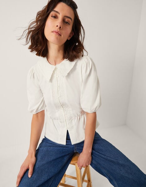 Celia Puff Sleeve Collar Blouse, Ivory (IVORY), large
