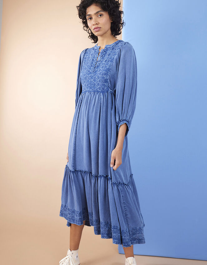 East Cinzia Tiered Denim Dress, Blue (DENIM BLUE), large