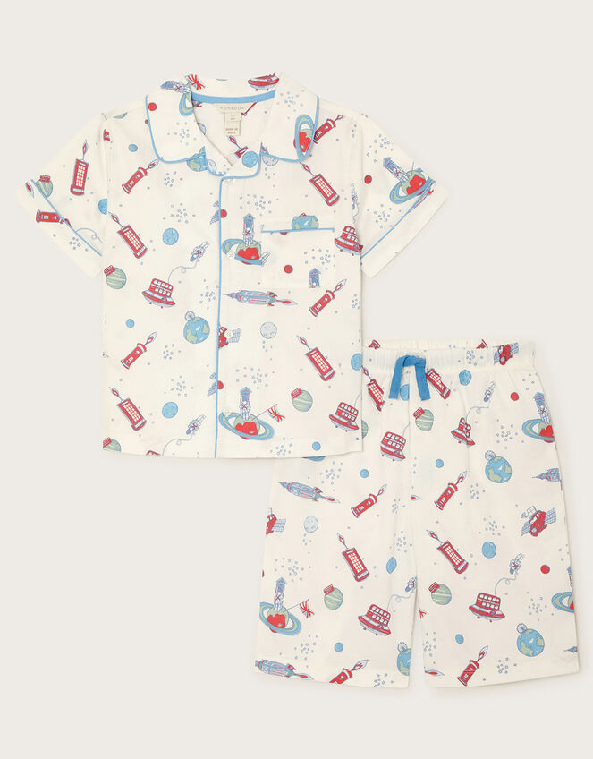 London Space Print Short Pyjamas Set, White (WHITE), large