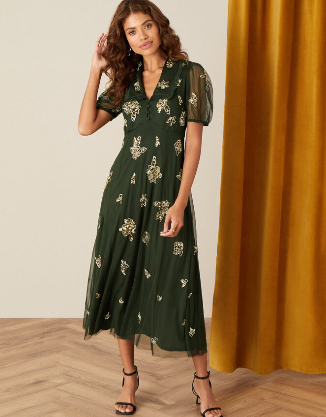 Lauren Embellished Tea Dress Green | Evening Dresses | Monsoon Global.