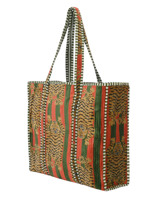 Conscious Yoga Collective Velvet Leopard Print Tote, Green (GREEN), large