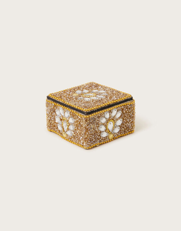 Shellac Embellished Square Box, Gold (GOLD), large