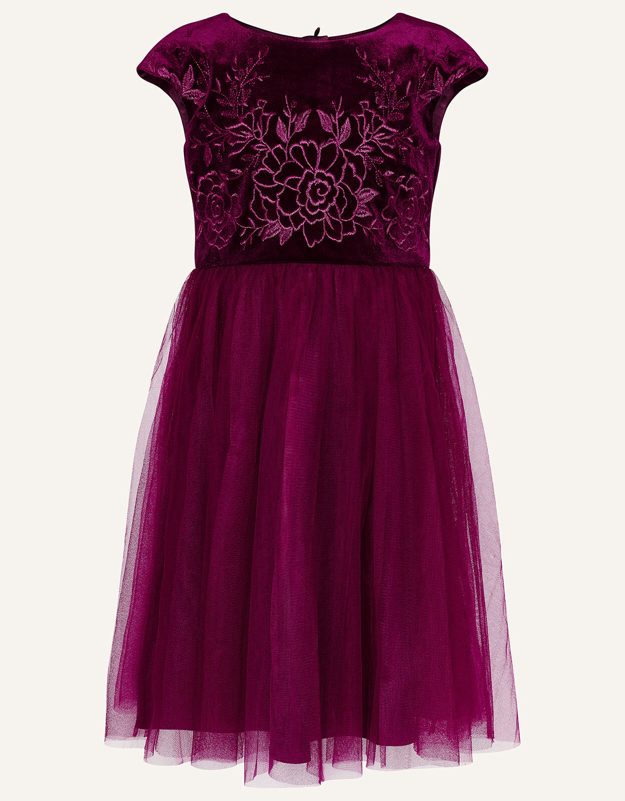 Floral Embroidered Velvet Dress Red