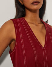 Hope Sleeveless A-Line Denim Midi Dress, Red (CHERRY), large