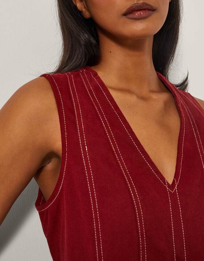 Hope Sleeveless A-Line Denim Midi Dress, Red (CHERRY), large