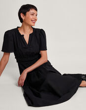 Lorena Frill Midi Dress, Black (BLACK), large