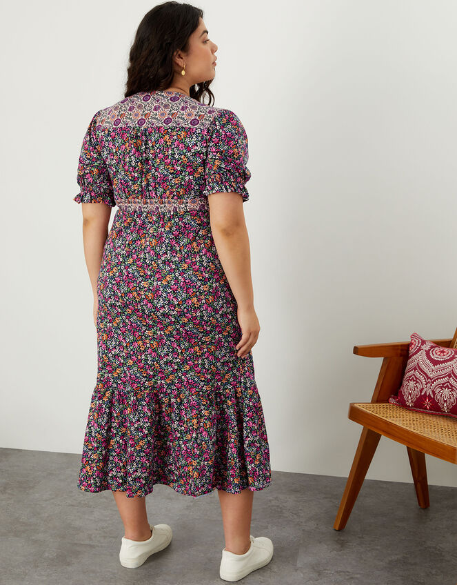 Contrast Wrap Print Jersey Dress , Multi (MULTI), large