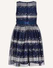 Felicity Foil Print Scuba Net Dress, Blue (NAVY), large