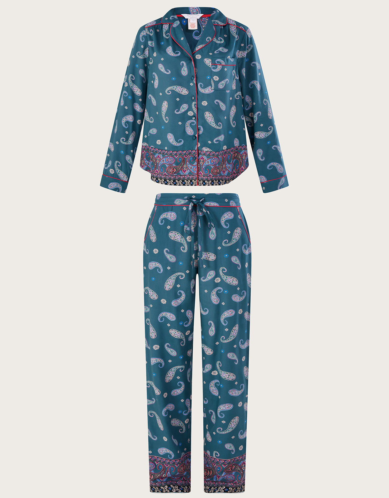 Paisley Print Border Pyjama Set in LENZING ECOVERO Teal