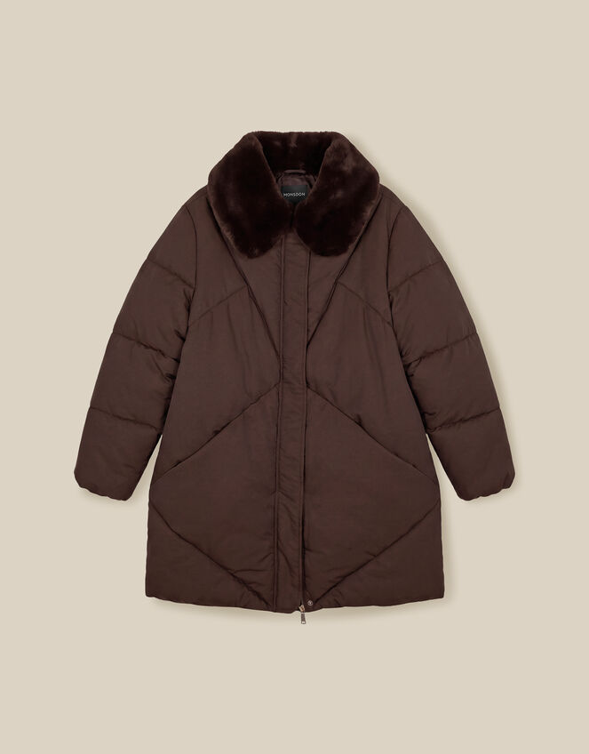 Iona Faux Fur Collar Padded Coat, Brown (CHOCOLATE), large