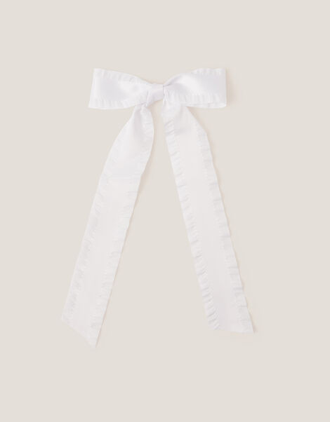 Frilly Bow School Hair Clip, White (WHITE), large