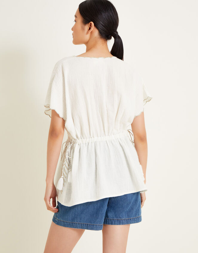 Cali Embroidered Leaf Top, Ivory (IVORY), large