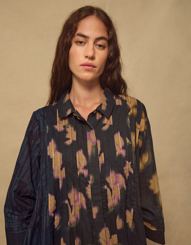 East Hannah Blurred Floral Midi Shirt Dress, Teal (TEAL), large
