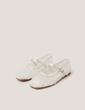 Flower Sparkle Mesh Ballet Flats, Ivory (IVORY), large