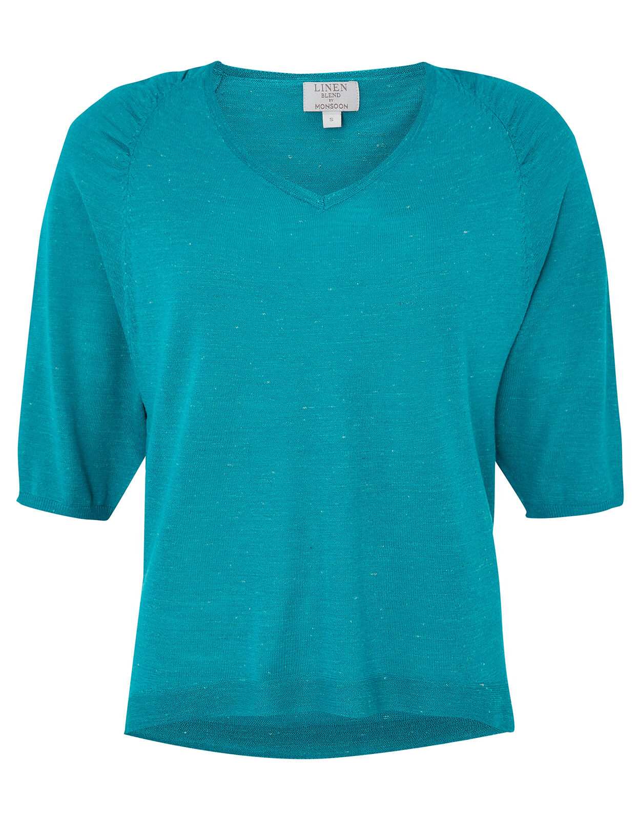 Gathered Shoulder Jumper in Linen Blend Teal