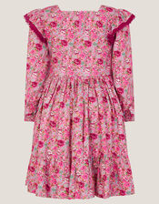 Floral Long Sleeve Bow Dress, Pink (PINK), large
