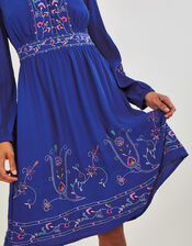 Tara Embroidered Short Dress in Sustainable Viscose, Blue (COBALT), large