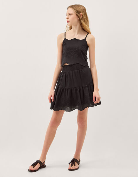 Embroidered Cotton Top & Skirt Set, Black (BLACK), large