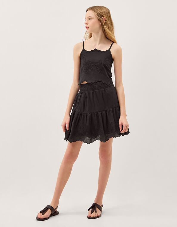 Embroidered Cotton Top & Skirt Set, Black (BLACK), large