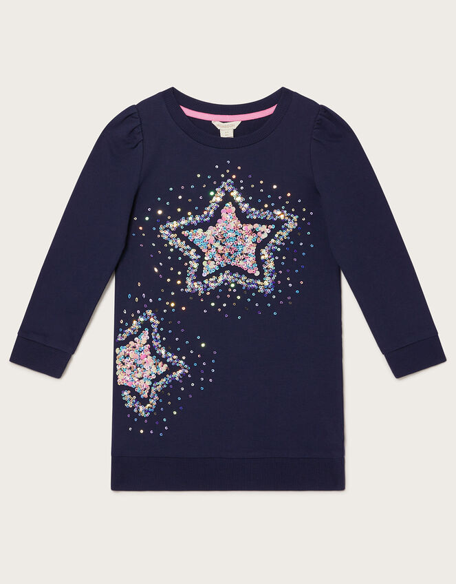 Star Sequin Spray Longline Sweat Top, Blue (NAVY), large