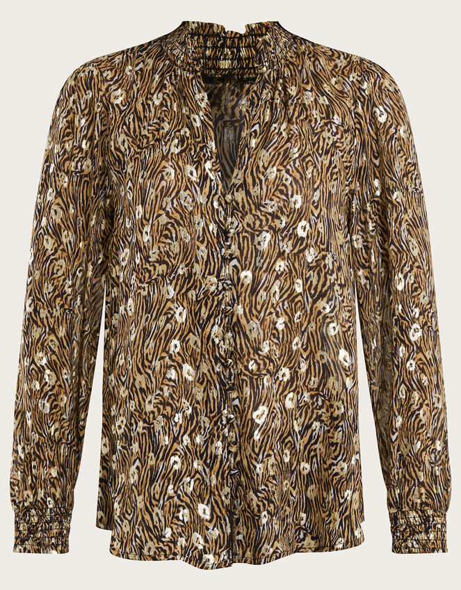 Zeta Animal Print Blouse, Camel (CAMEL), large