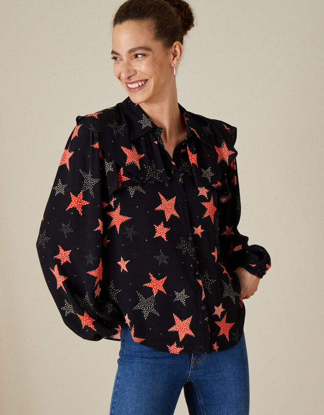 Sabrina Star Print Shirt, Black (BLACK), large