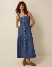 Chiara Belted Denim Midi Dress, Blue (MID AUTHENTIC BLUE), large