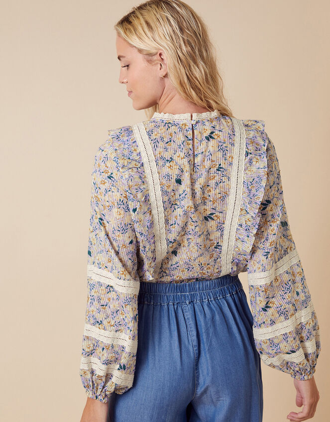 Floral and Broderie Lace Prairie Top, Purple (LILAC), large