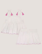 Baby Giraffe Embroidered Top & Shorts Set, Ivory (IVORY), large