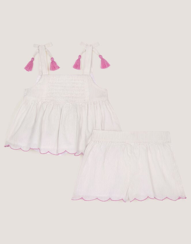 Baby Giraffe Embroidered Top & Shorts Set, Ivory (IVORY), large