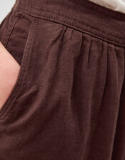 Maisie Linen Blend Crop Wide Leg Trousers, Brown (CHOCOLATE), large