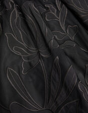 Floral Embroidered Maxi Party Dress, Black (BLACK), large