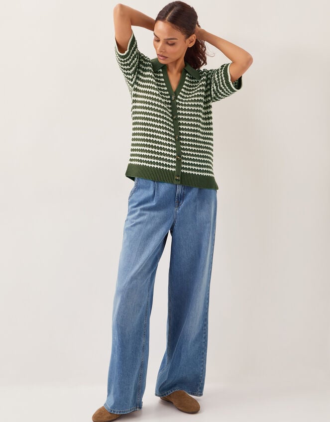 Cally Stripe Collar Jumper, Green (KHAKI), large