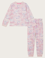 Unicorn Print Long Sleeve Pyjamas Set, Pink (PINK), large