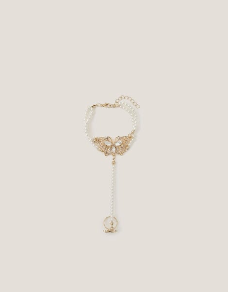 Pearl Butterfly Ring & Hand Chain, , large