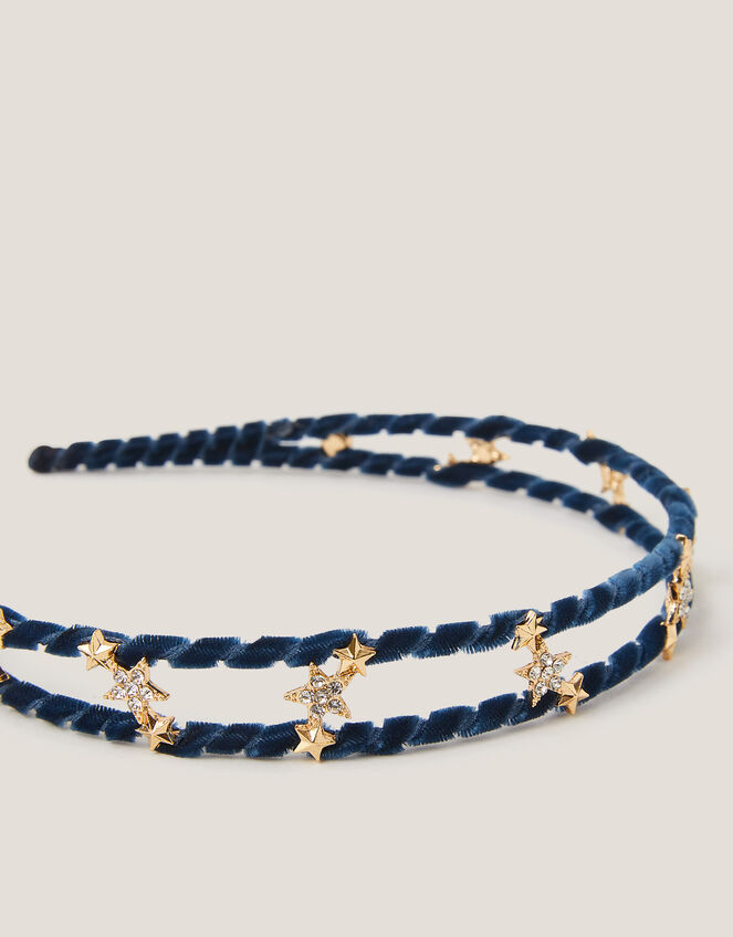 Diamanté Star Velvet Headband, , large