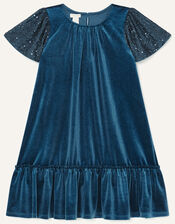 Sequin Velvet Swing Dress, Teal (TEAL), large
