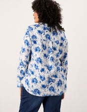 Floral Print Linen Shirt, Blue (BLUE), large