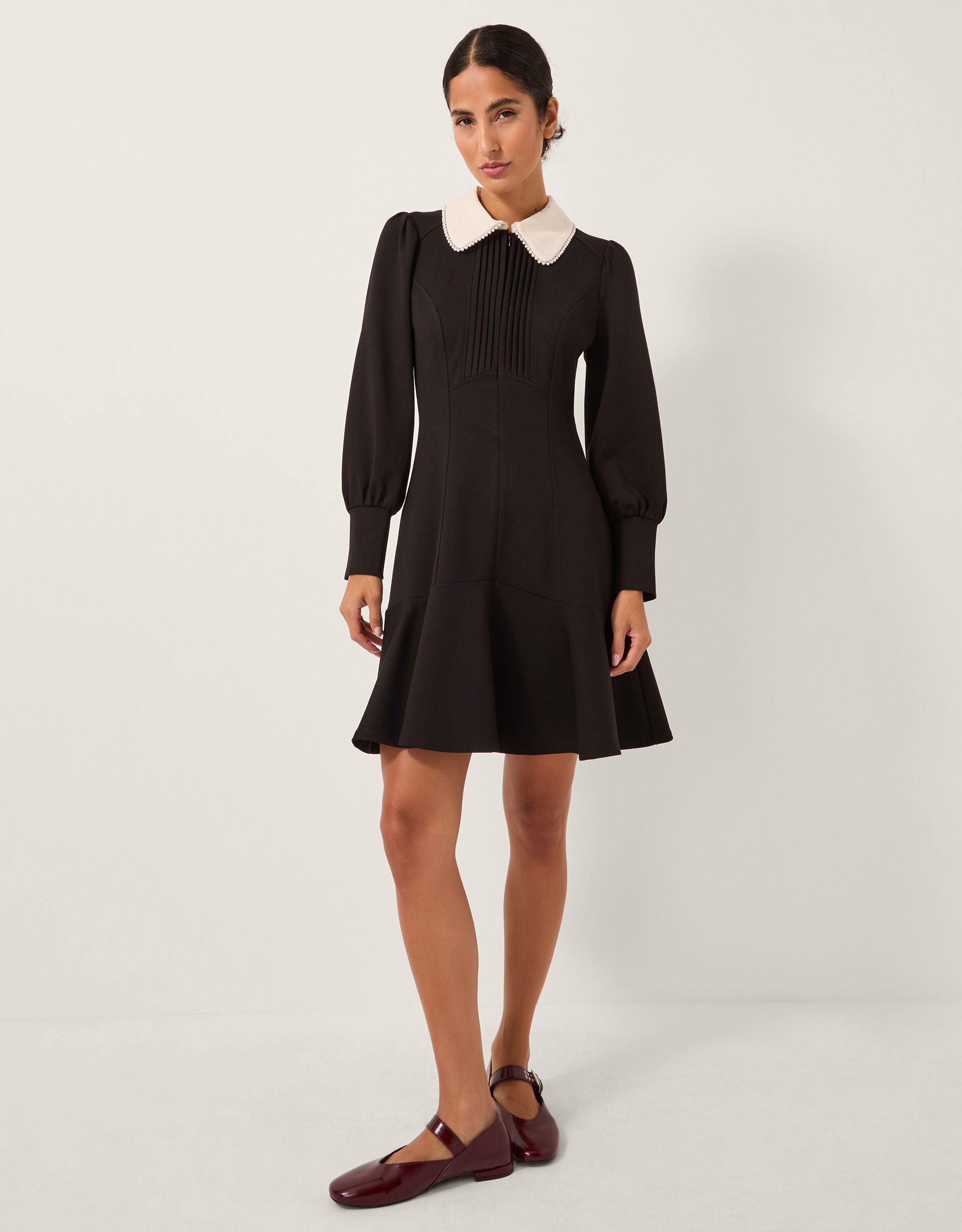 Priya Ponte Jersey Collar Mini Dress Black