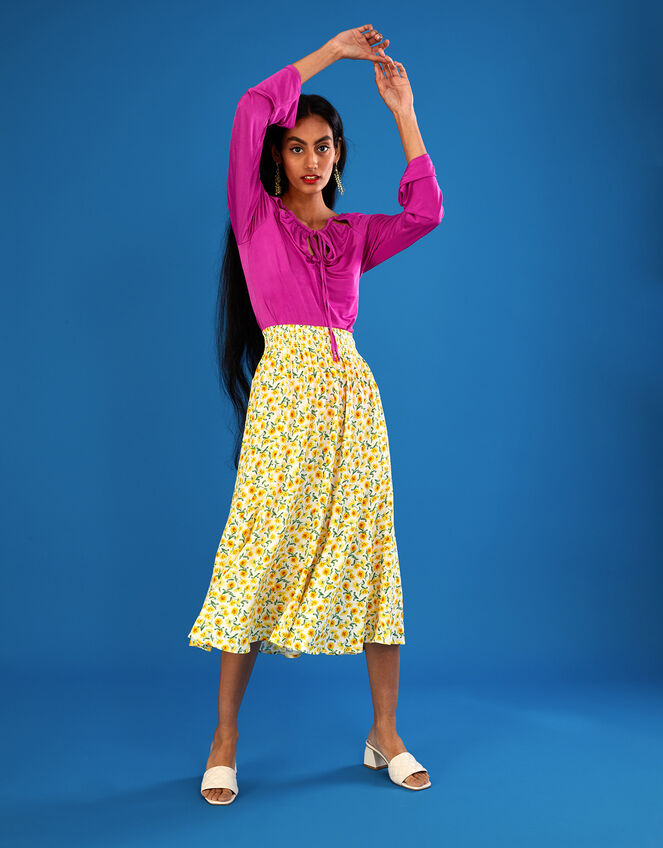 Ditsy Print Midi Skirt in LENZING™ ECOVERO™, Yellow (YELLOW), large