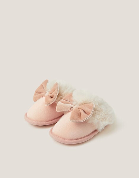 Velvet Bow Slippers, Pink (PINK), large