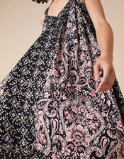 Foil and Paisley Print Dress in LENZING™ ECOVERO™, Black (BLACK), large