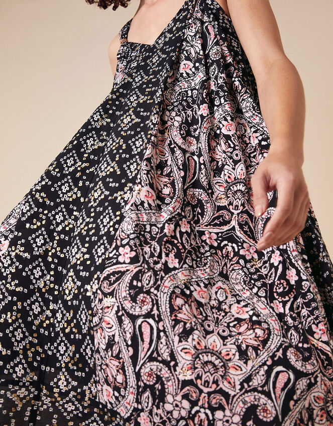 Foil and Paisley Print Dress in LENZING™ ECOVERO™, Black (BLACK), large
